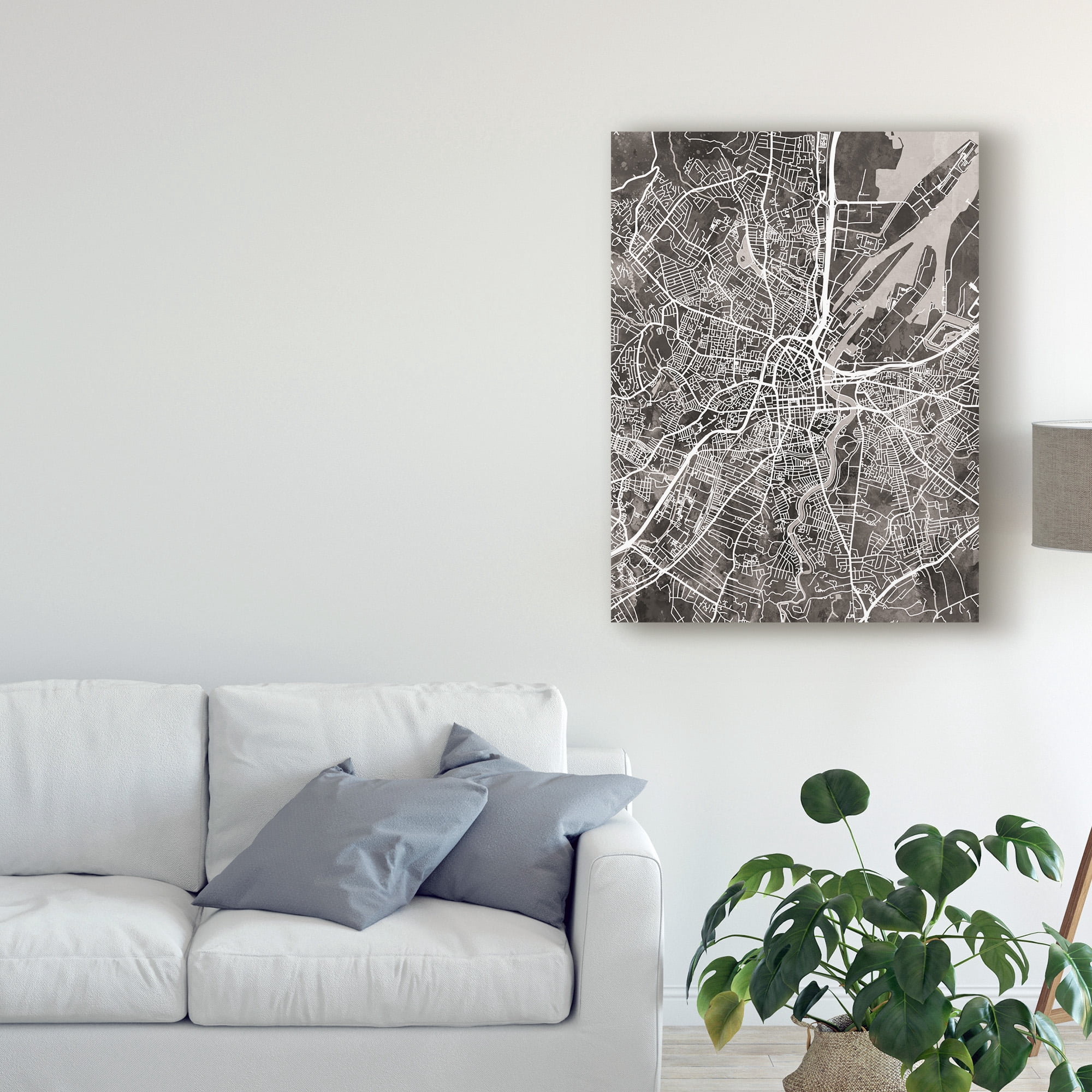 Trademark Fine Art 'Belfast Northern Ireland City Map Black' Canvas Art by Michael Tompsett