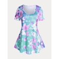 thumbnail image 1 of Camiseta de Túnica de Talla Extra con Estampado de Flores y Curvo en Espalda Rosegal  Camisetas tallas grandes, 1 of 5