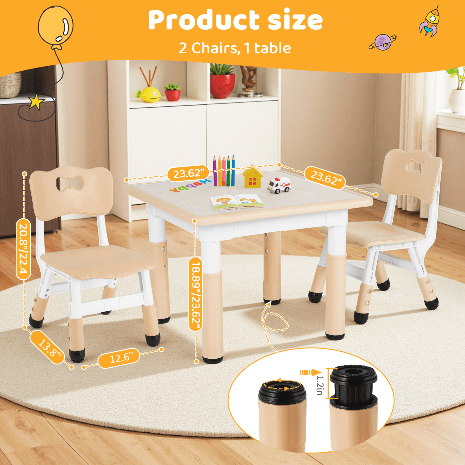 Arlopu Kids Table and 2 Chairs Set with Graffiti Desktop, Height Adjustable Toddlers Table and Chairs Set, Kids Activity Table for Home/Nursery/Daycare/Classroom