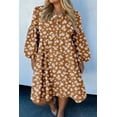 thumbnail image 3 of Women's Khaki Plus Size Floral Print V-Neck Puff Sleeve Dress for Daily Wear [ZhiHiMeRi] | 4X, 3 of 11