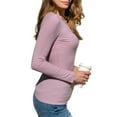 thumbnail image 3 of Doublju Women's Placket Neck Long Sleeve Ribbed Top (Plus Size Available), 3 of 4