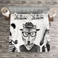 thumbnail image 3 of Ambesonne Animal Quilted Bedspread Set 3 Pcs, Hipster Panda Cigar Fox, King Size, Black Grey White, 3 of 3
