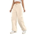 thumbnail image 2 of Kureaily Women Solid Casual High Waist Lace Up Workwear Pocket Straight Leg Sweatpants Work Casual Pants, 2 of 5
