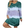 thumbnail image 2 of 50% Off Clear! Long Sleeves Dresses, Women's Fall And Winter Oversized Loose Round Neck Short Sleeved Tie Printed Dress Green, 5XL, 2 of 7