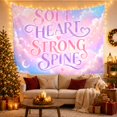 thumbnail image 3 of SOFT HEART STRONG SPINE Quote on Pink and Purple Clouds with Stars, Dreamy Celestial for Teen Girls, Motivational Wall Art, Graduation Gift Tapestry Wall Hanging for Dorm and Bedroom, 3 of 7