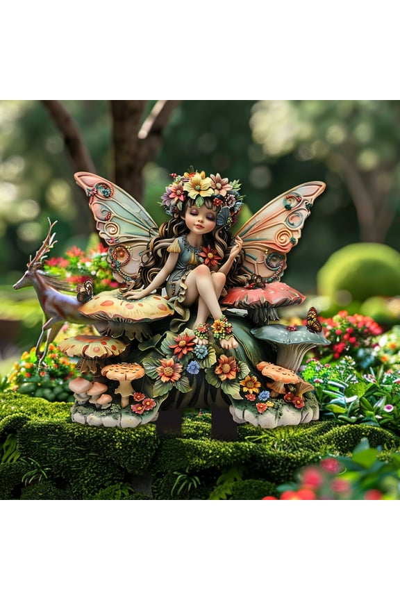 Miniature Fairies Accessories Mini Figurines with Stick Little Girl Sculpture Yard Ornaments Potted Plants Resin Decor for Outdoor Garden Lawn Decoration