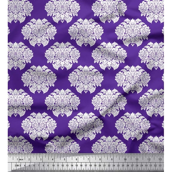 Soimoi Purple Cotton Voile Fabric Floral Damask Decor Fabric Printed Yard 42 Inch Wide