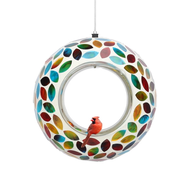 WONDER GARDEN Fly-Through Bird Feeder Mosaic Circle, Garden Hanging Hummingbird Feeder Outdoor for Wild Birds, Multi Color Droplets