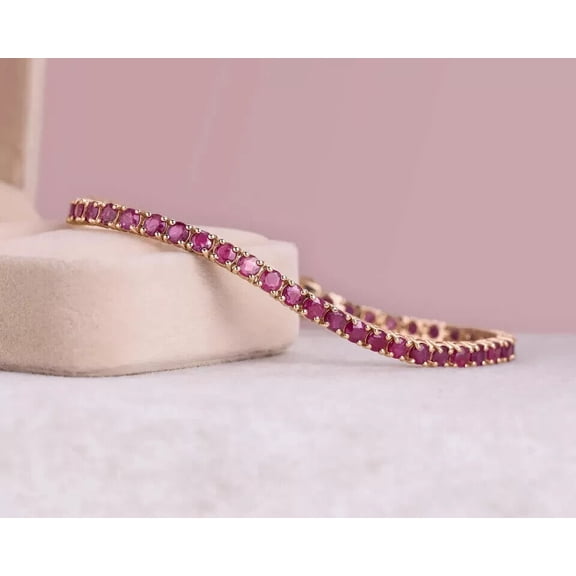 9CT Round Lab Created Pink Ruby Tennis Bracelet 14K Rose Gold Plated 7.5"
