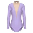 thumbnail image 3 of Kaerm Women Gymnastics Leotard Rhinestones Long Sleeve Ballet Dance Leotard Figure Skating Bodysuit Light Purple XXL, 3 of 6