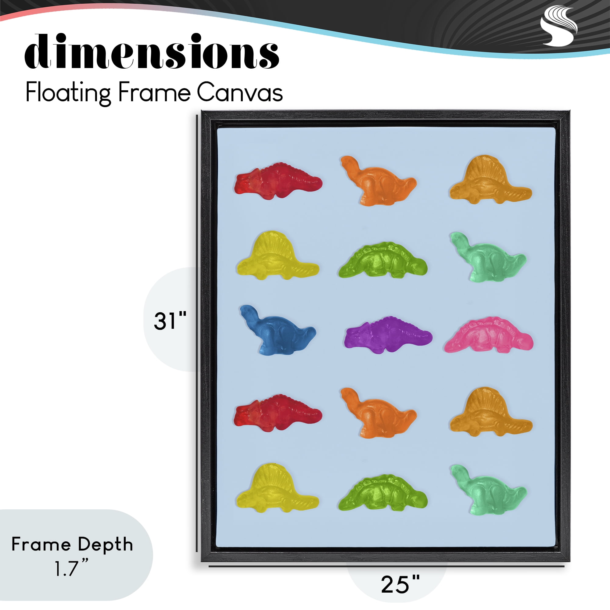Stupell Industries Colorful Dinosaur Candies Black Framed Floater Canvas Wall Art, design by LISH Creative