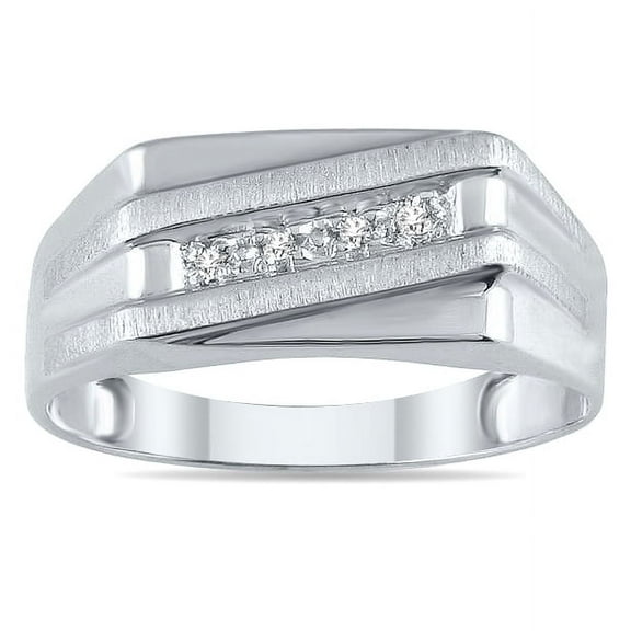 SZUL 1/10 Carat TW Men's Diamond Ring in 10K White Gold (I-J Color, I2-I3 Clarity)