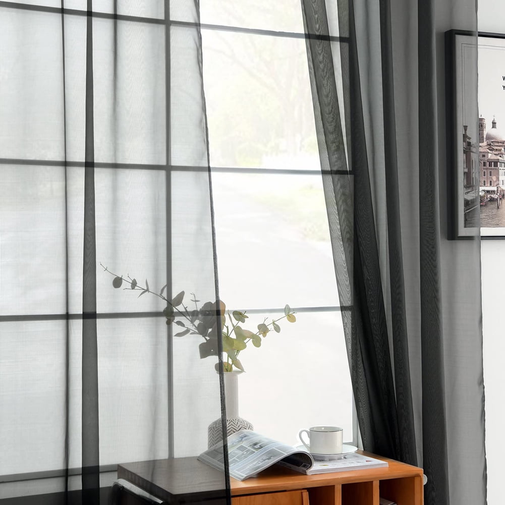 Window Sheer Curtains Black Curtains Clear Curtains Basic Rod Pocket Panel for Kitchen Bedroom Children Living Room Yard(55" X 95", Black)