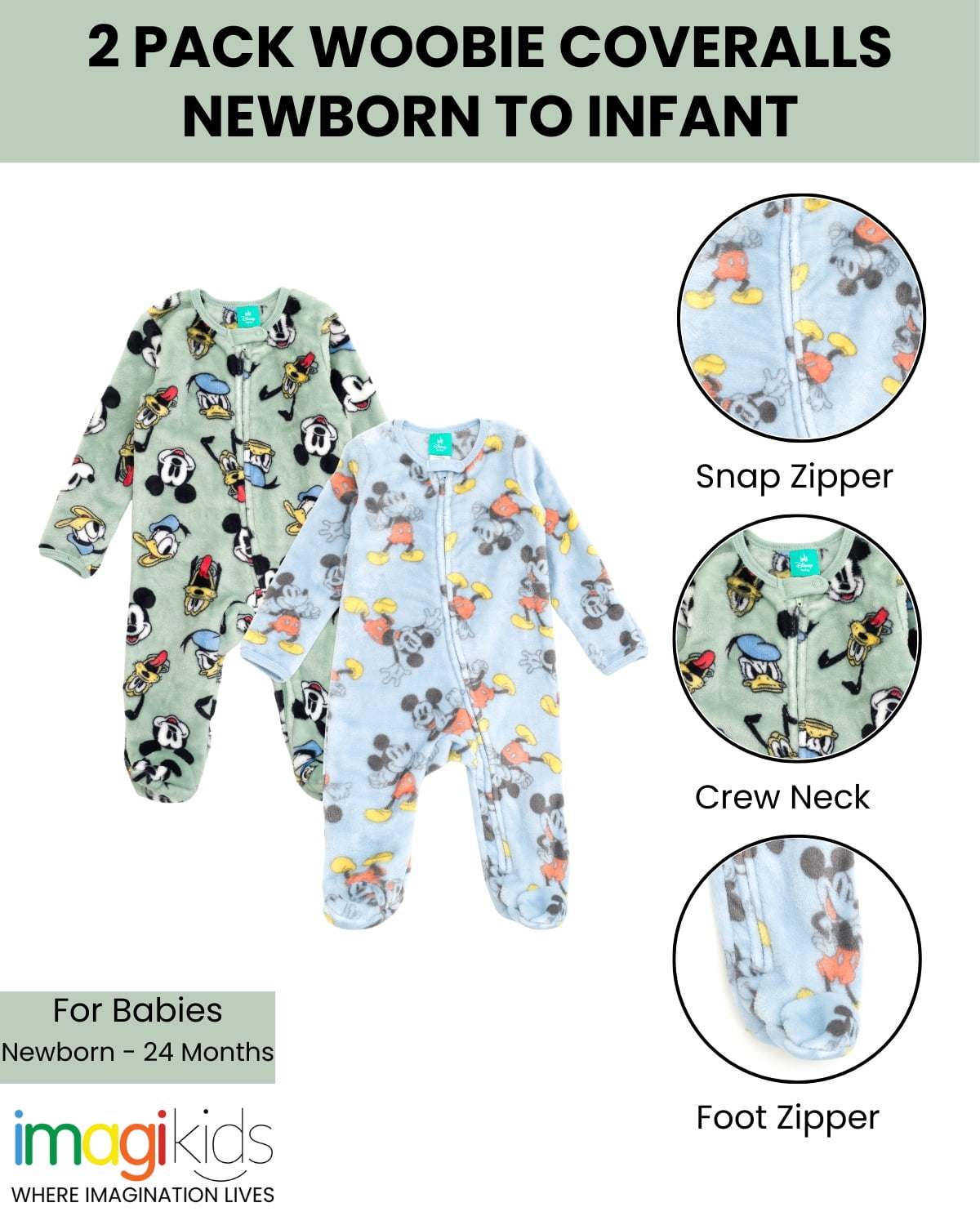 Disney Mickey Mouse Donald Duck Pluto Fleece 2 Pack Coveralls Woobie Newborn to Infant