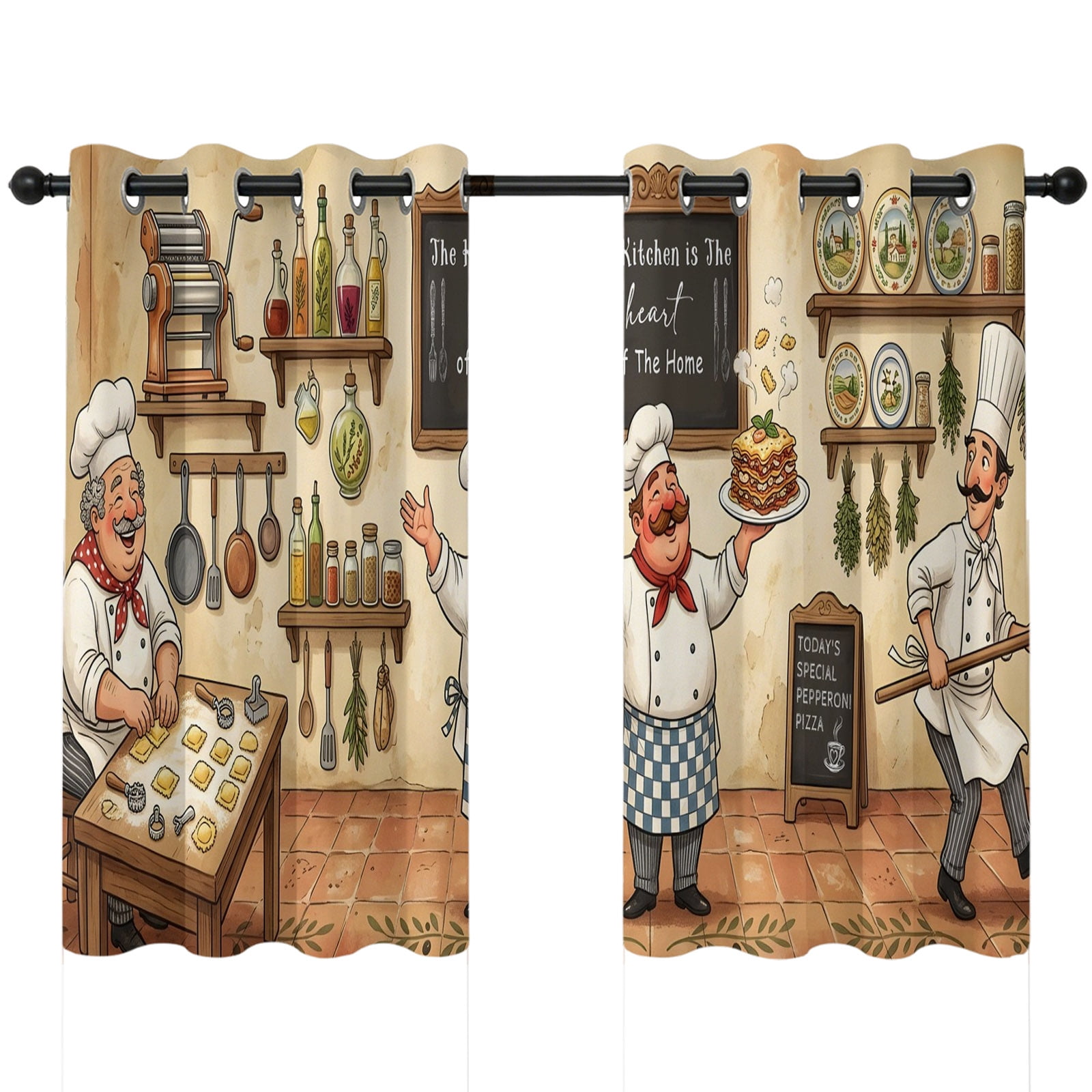Retro Cartoon Chef Blackout Curtains 54 Inches Long Vintage Classic Food Farmhouse Rustic Kitchen Thermal Insulated Room Darkening Drapes with Grommets for Living Room 42 W x 54 L 2 Panels