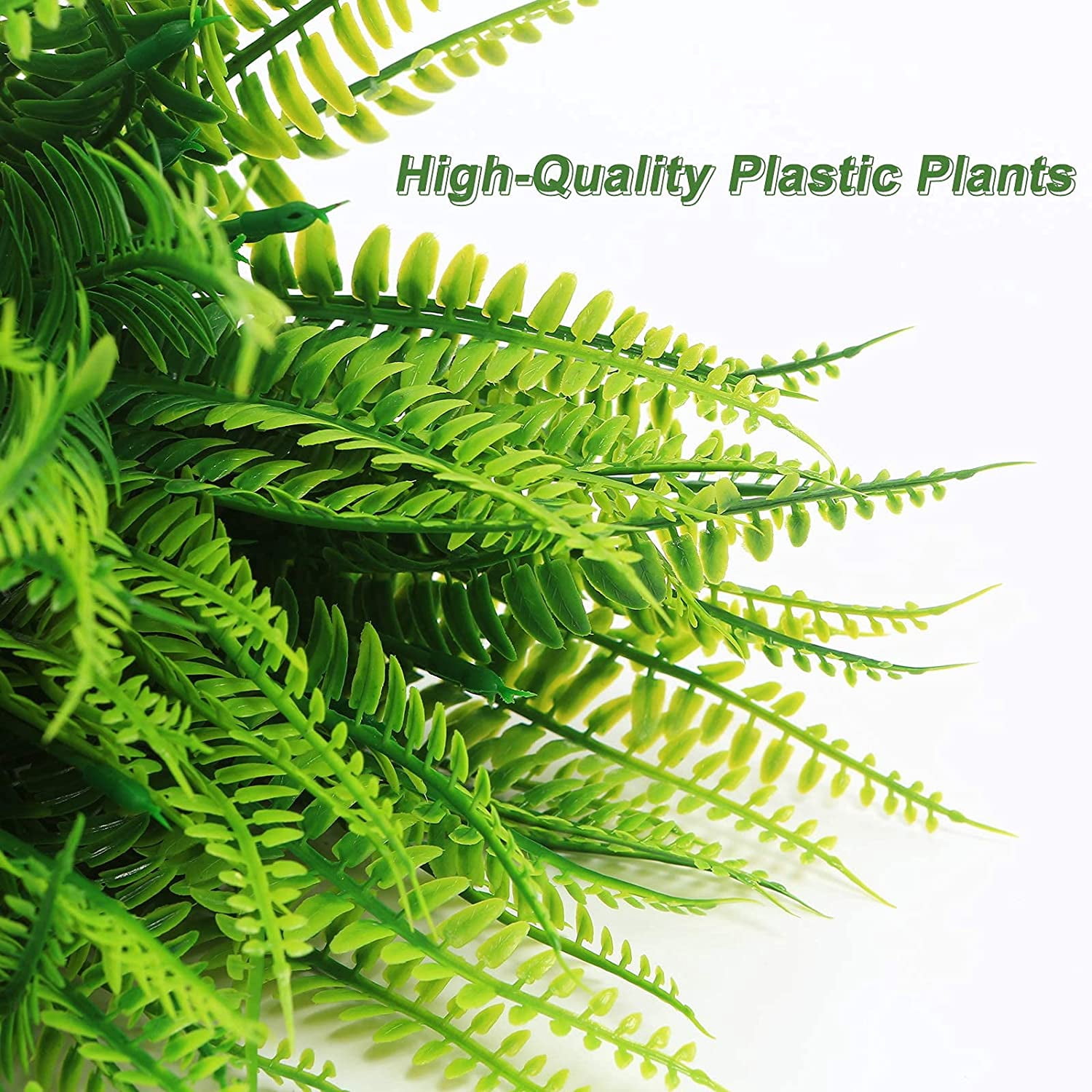 4 Bundles Artificial Flowers for Outdoors Fake Plants Spring Decor UV Resistant Plants Faux Plastic Plants Fake Boston Fern Indoor Outside for Home Garden Porch Decor