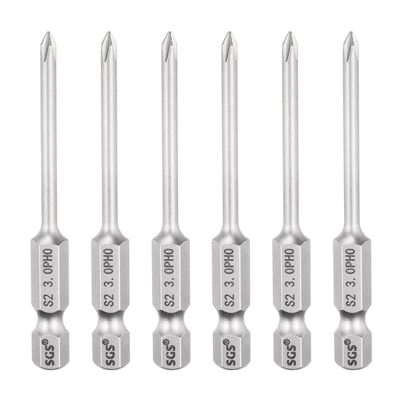 6pcs #0 Phillips Screwdriver Bit PH0 1/4" Hex Shank 2.6" (65mm) Long Magnetic S2 Steel Industrial Grade Screw Driver Bit Cross Head Electric Drill Bits 0.12" (3mm) Rod