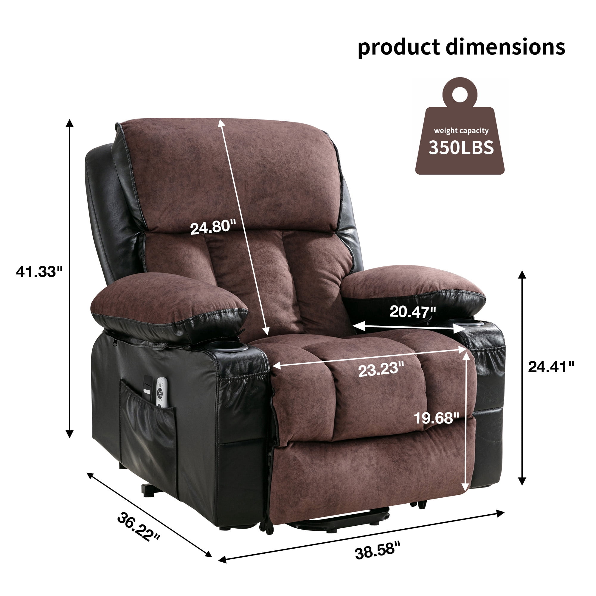 Segmart Massage Recliner Chairs with Remote Control, PU Leather Ergonomic Recliner Chair with Bread-Type Handrail & Padded Seat Backrest, Black & Brown