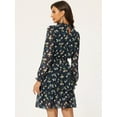 thumbnail image 4 of DARING DIVA Women's Sheer Sleeve Floral Chiffon Dress L Deep Blue, 4 of 6