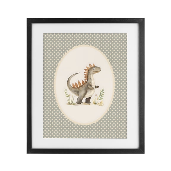Stupell Industries Eclectic Watercolor Dinosaur Polka Dot Border Black Framed Print Under Glass, 13 x 16, by LSR Design Studio