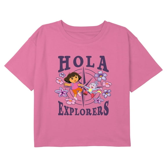 Girl's Dora the Explorer Floral Explorers Graphic Cropped T-Shirt