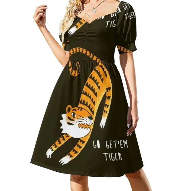 Vestido elegante de manga corta con estampado de tigre para mujer, promoción de vestidos africanos para mujer