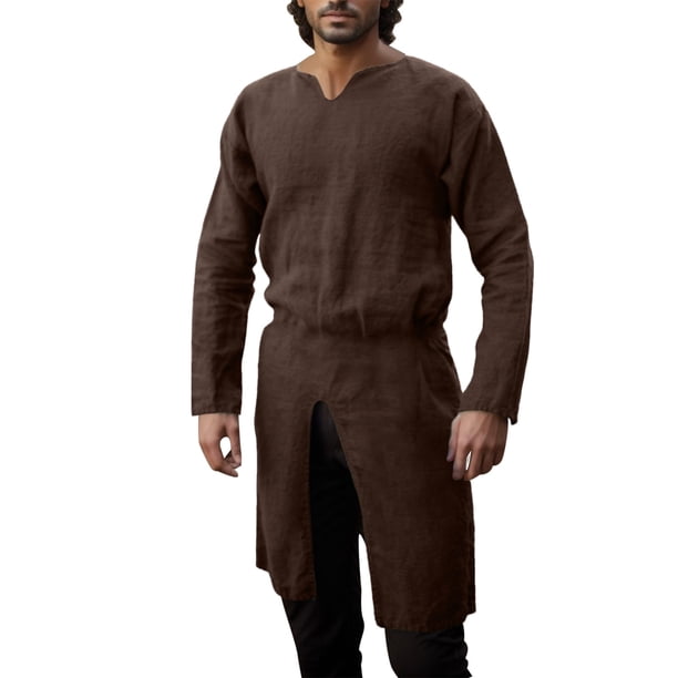 Camisa de vestir de color liso con cuello en V para hombre - Manga larga - Diario/Trabajo - A la moda - Tallas S-XXXL - Varias tallas