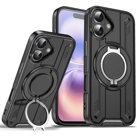 Phone Case Compatible with iPhone 17  6.3 inch and Tempered Glass Screen Protector Magnetic Ring Holder Stand Kickstand Wireless Charging i Phone17 Cover