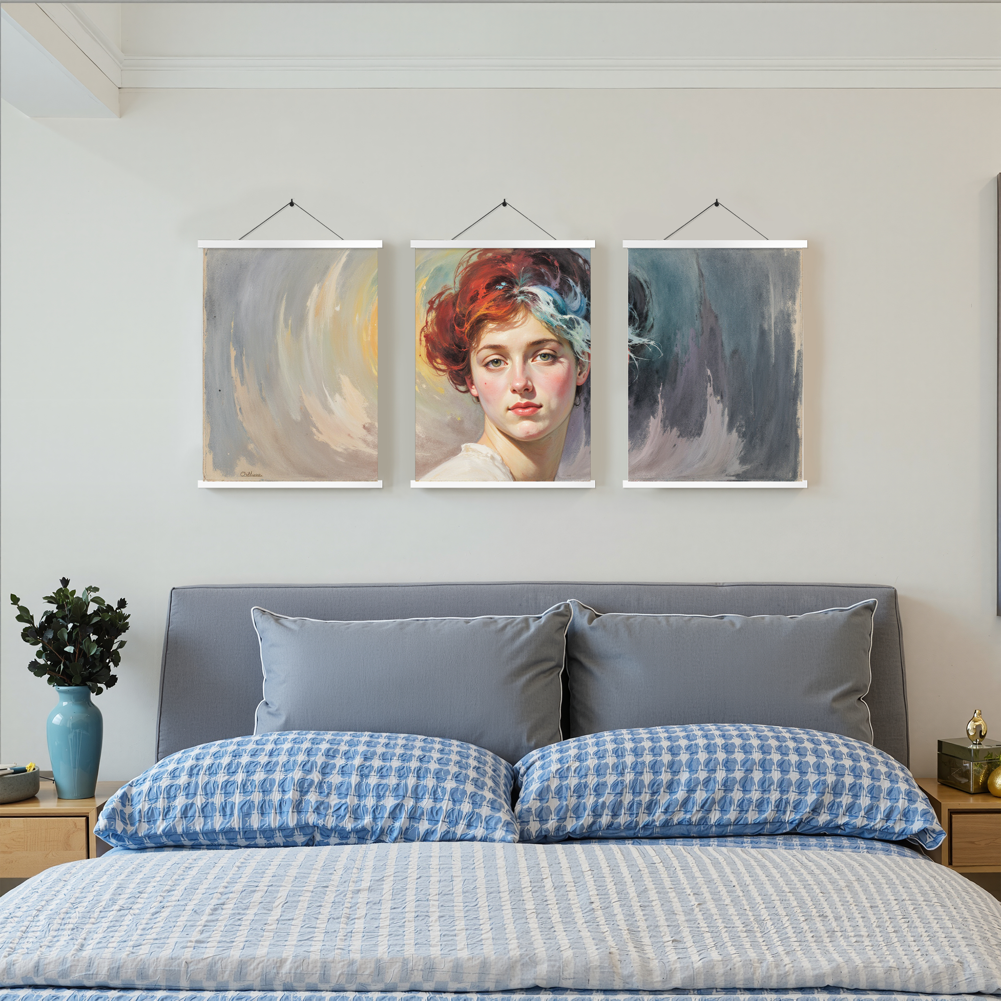 MAYEERTY Modern Abstract Wall Art Painting, Living Room Decor, White Hanging Rod Frame, 15.7"x11.8"