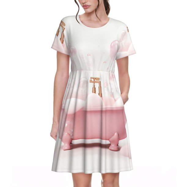 Balery Cute Bathtub Vestidos sueltos de manga corta para mujer, vestidos de verano 2025, vestidos casuales de corte A con vuelo.