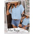 thumbnail image 6 of Hibeli Women Lapel Collar Rolled Sleeve Button Down Chest Pocket Solid Color Wrinkled Shirt, 6 of 7