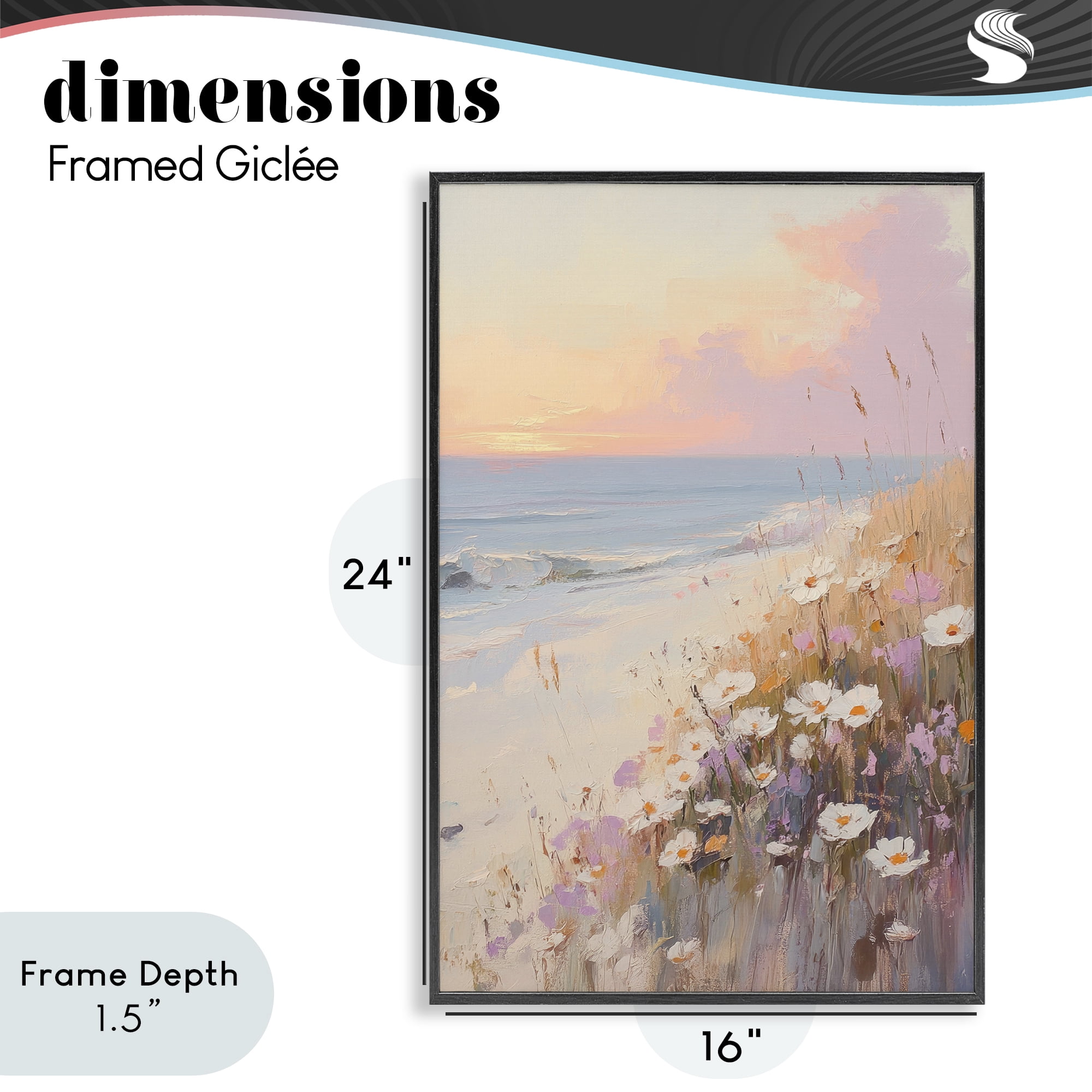 Stupell Industries Pastel Sunset Wildflowers By Sea Black Framed Giclee Art, design by Sisi and Seb