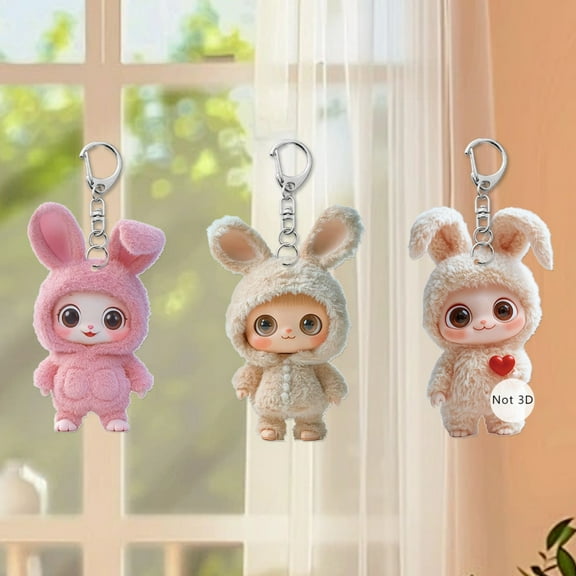 Valentine's Day Cute Bunny 2D Flat Acrylic Toys, Keychain Charm Birthday Gifts