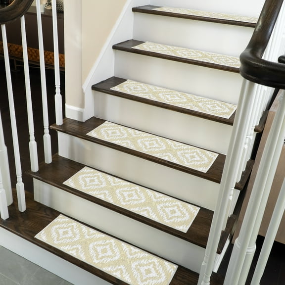 Tetra One Design 9" X 28" Stair Treads - 70 % Cotton Anti-Slip Carpet Strips for Indoor Stairs-Easy to Install Stair Treads with Double Adhesive Tape-Safe, Extra-Grip, 4-Pack-Banana Cream Yellow