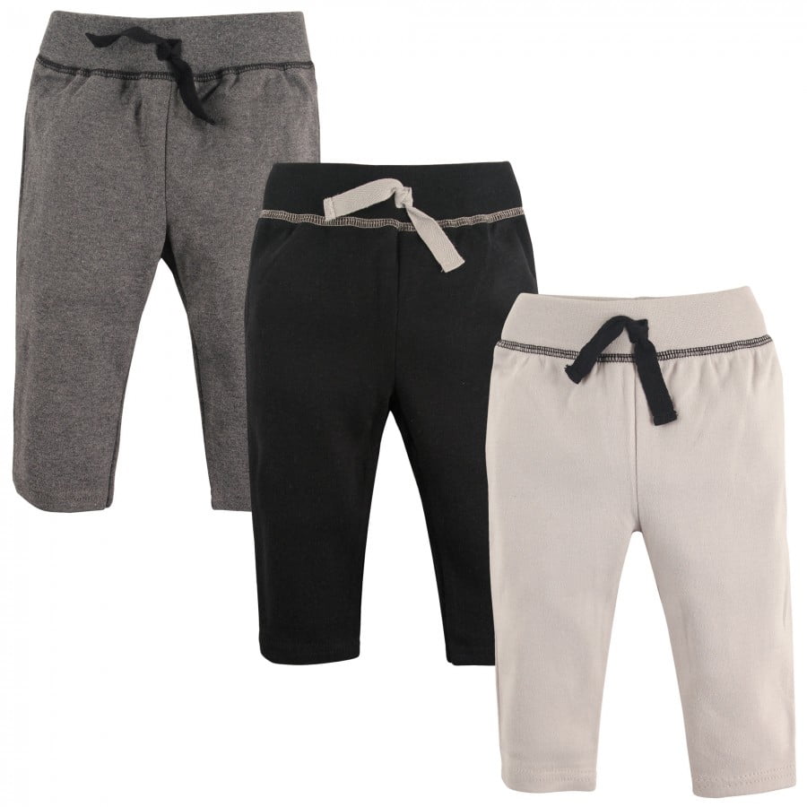 Hudson Baby Infant and Toddler Boy Cotton Pants 3pk, Black Gray, 03