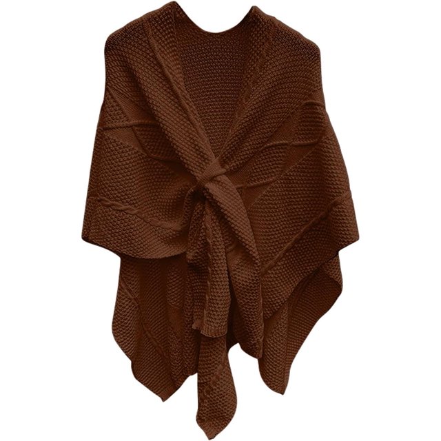 LinYooLi Poncho Cape Élégant pour Femmes - Croisé devant Couleur Unie - Cardigan Tricoté