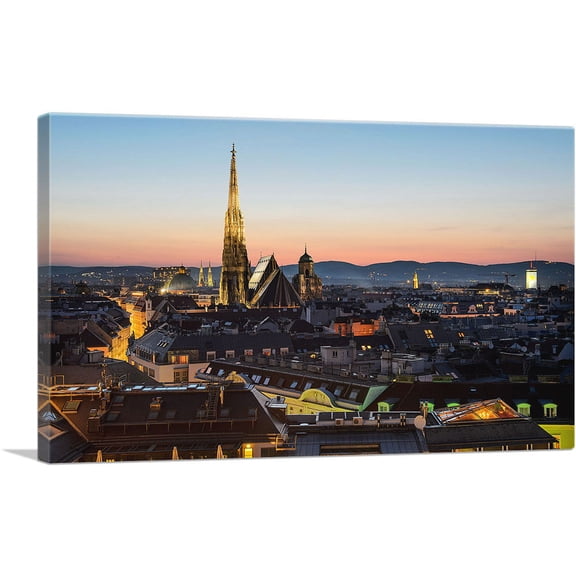 ARTCANVAS Vienna Austria Skyline Sunset Canvas Art Print - Size: 12" x 8" (0.75" Deep)