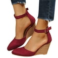 thumbnail image 3 of ZTTD Ladies Fashion Closed Toe Solid Suede Pointed Wedge Heel Thick Bottom Buckle Sandals Red, 3 of 9