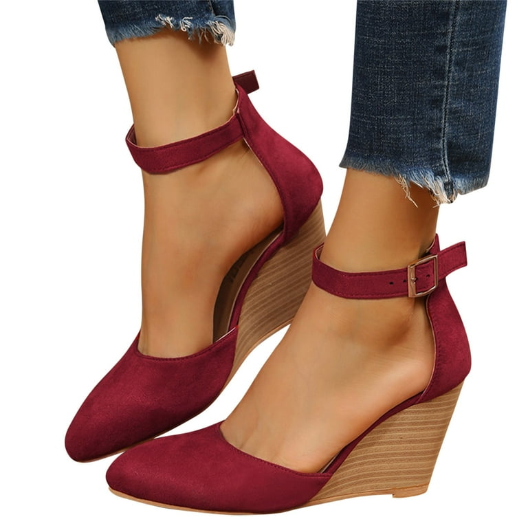 Red wedge heels closed toe sale