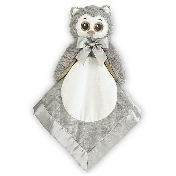 Bearington Baby Lil' Owlie Snuggler, Gray Owl Plush Stuffed Animal Security Blanket, Lovey 15", Unisex
