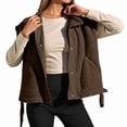 thumbnail image 2 of Women'S Fuzzy Fleece Vest Oversized Sleeveless Fall Warm Button Down Gilet Outerwear with Pockets Coffee L, 2 of 7