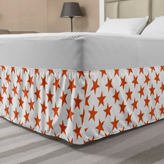Abstract Bed Skirt, Monochromatic Star Shapes on Plain Background Sky Space Creative Graphic, Elastic Bedskirt Dust Ruffle Wrap Around for Bedding Decor, 4 Sizes, Burnt Orange White, by Ambesonne