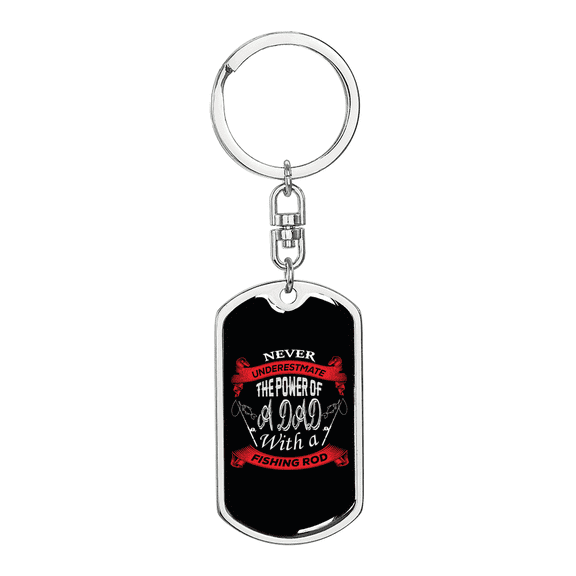 Never Fish Fishing Stainless Steel or 18k Gold Premium Swivel Dog Tag Keychain