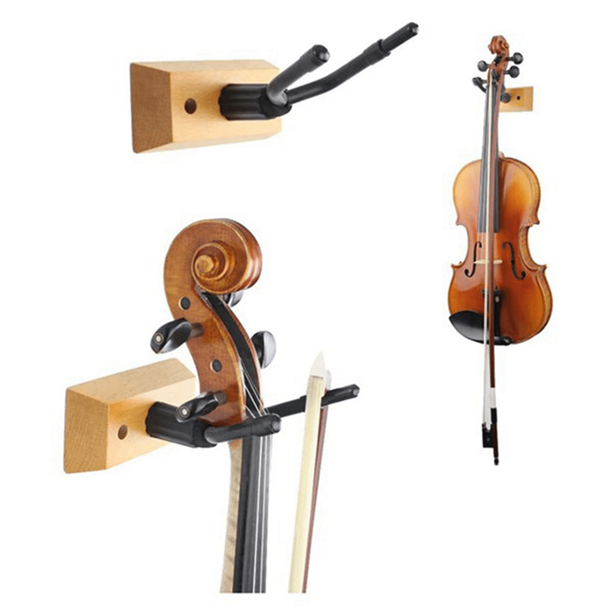 4 Pcs Violin Wall Mount,Violin Rack Wall Hanger,Violin Viola Ukulele Hanging Hook,Can Hang Violin Bow,for Home&Studio,4 x Cento 4 x Base 8 x screw,Wood color