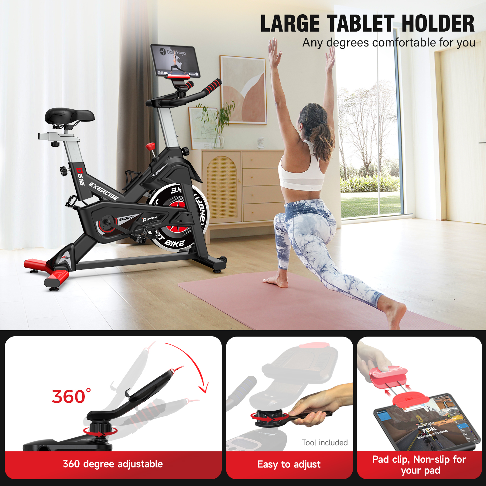 POOBOO Indoor Cycling Bike Exercise Bike Bluetooth Stationary Bike Heavy-duty Flywheel with Silent Magnetic Resistance 100 Levels for Home Gym Exercise - image 5 of 10