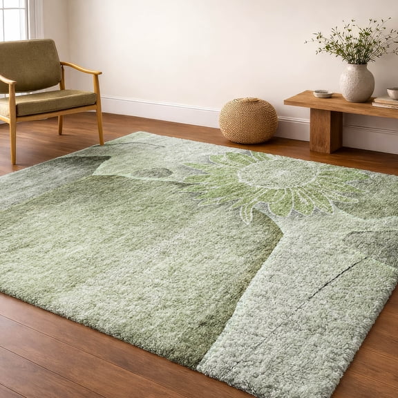 Addison Rugs Dream Shag Premium Machine Washable Transitional Floral Aloe Rectangle Rug, 10' x 14'