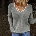 thumbnail image 2 of GigrtiJin Womens Scalloped V Neck Sweater Long Sleeve Knitted Fuzzy Fleece Chunky Loose Pullover Sweaters Tops, 2 of 7