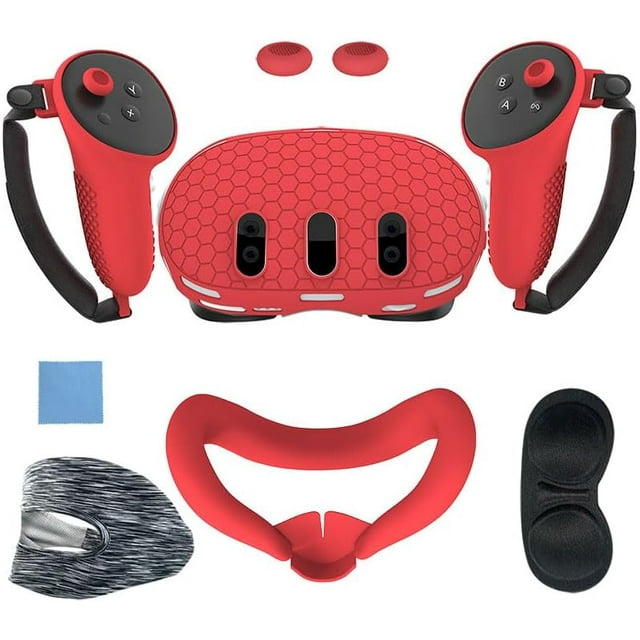 7pcs Accessories Set Silicone VR Front Shell Protector Controller Grips Cover Anti-Scratch Protective Cover Face Cover Lens Cover for Meta Quest 3