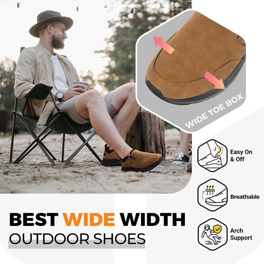 FitVille Mens Extra Wide Hiking Shoes Slip on Outdoor Walking Shoes Mountain Sneaker Loafers