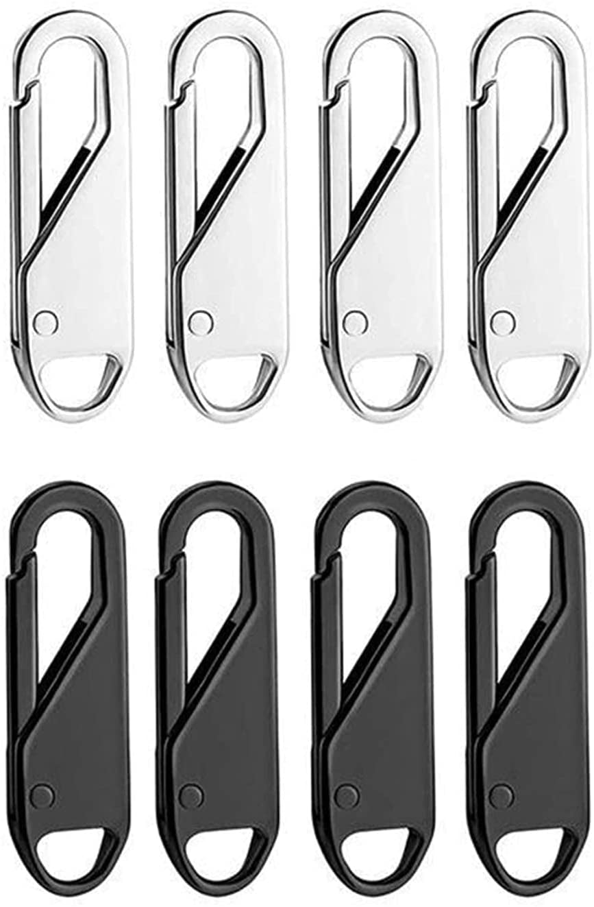 Black, Silver 10Pcs Zipper Pull Tab Replacement Metal Zip Slider Extender Handle Mend Fixer for Suitcases Luggage Backpacks Purses Handbags Jacket Coat Boots